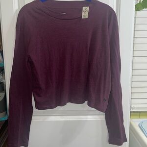 PINK Victoria’s Secret NWT burgandy long sleeved crop top dog logo  XS
